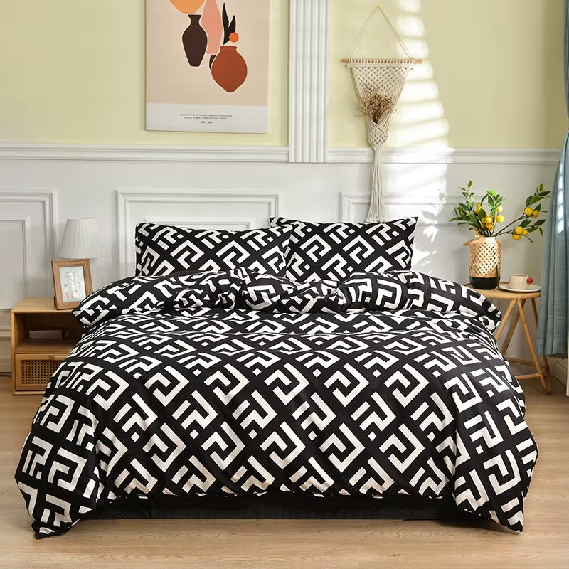 Black and White Bedding Set for Double Bed Sabanas Cama Matrimonial Queen/King Comforter Sets Single Duvet Cover with Pillowcase