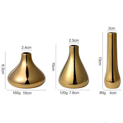 Nordic Home Office Desktop Decoration Light Luxury Plated Gold Vase Dried Flower Vase Ceramic Flower Vase Modern Mini Vase Vazen